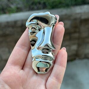 Abstract Silver Face Brooch – Modern Statement Art Pin